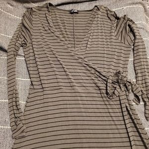 Express Olive Stripped Wrap Dress